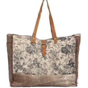 Myra weekender bag, canvas, leather, hairon